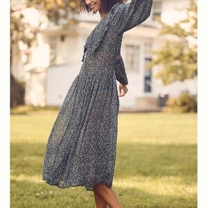 By Anthropologie Long-Sleeve Printed Sheer Midi Dress
